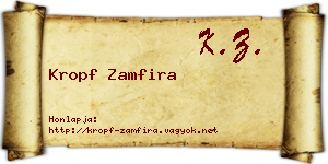 Kropf Zamfira névjegykártya